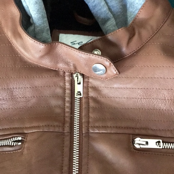 Sebby brown faux leather, black faux fur with gray hoodie jacket size L Juniors - Picture 14 of 15